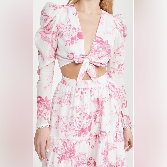 Hemant & Nandita pink toile puffed sleeve crop top NWT